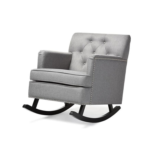 Grey Fabric Upholstered Button-tufted Rocking Chair