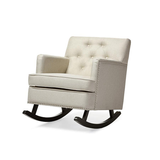 Light Beige Fabric Upholstered Button-tufted Rocking Chair