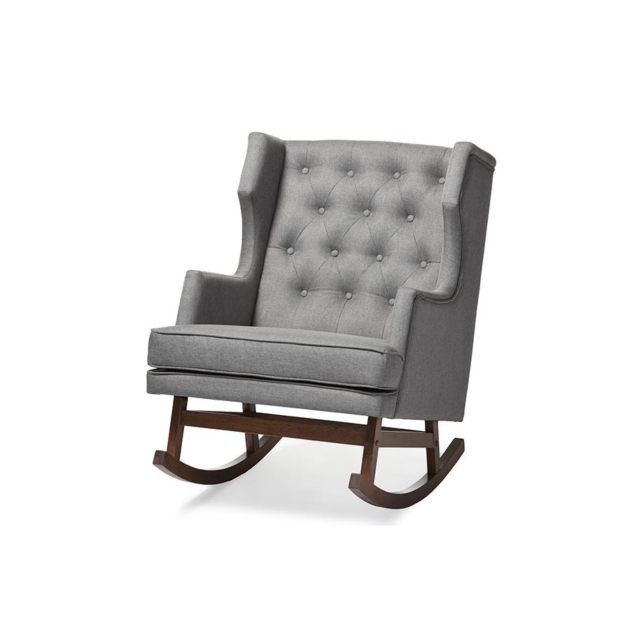 Grey Fabric Upholstered Button-tufted Wingback Rocking Chair