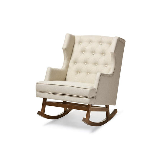 Light Beige Fabric Upholstered Button-tufted Wingback Rocking Chair