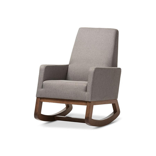 Yashiya Mid-century Retro Modern Grey Fabric Upholstered Rocking Chair