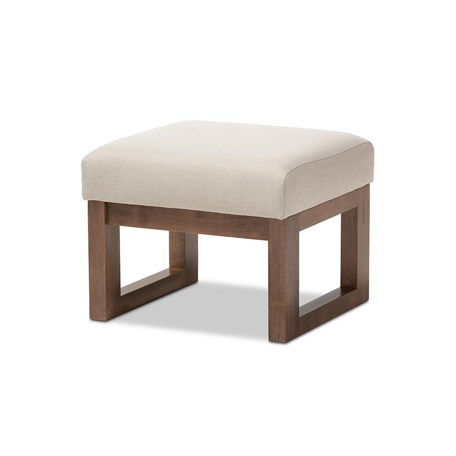 Yashiya Mid-century Retro Modern Light Beige Fabric Upholstered Ottoman Stool