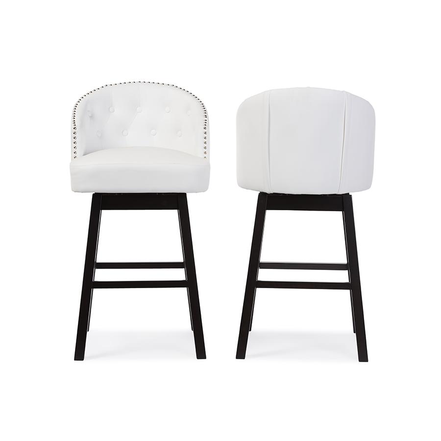 Leather Tufted 2-Piece Swivel Barstool Set with Nail heads Trim