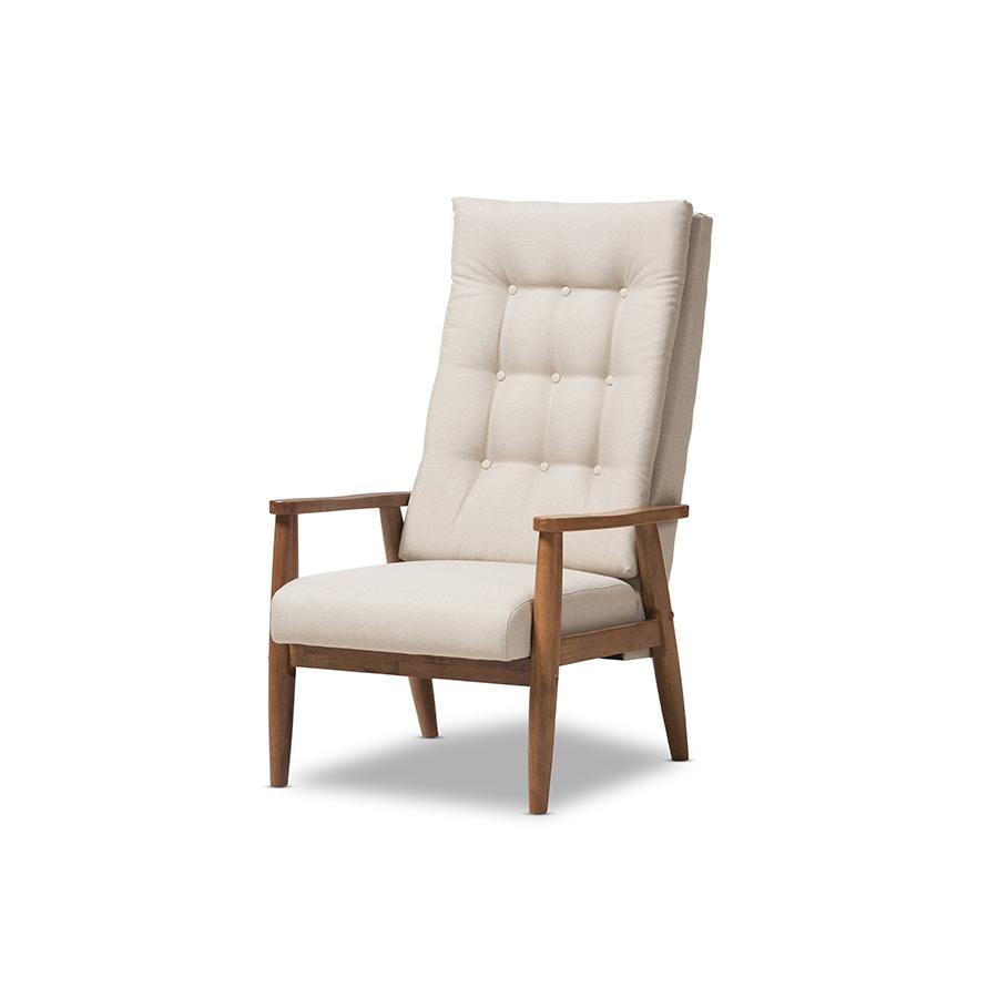 Light Beige Fabric Upholstered Button-Tufted High-Back Chair