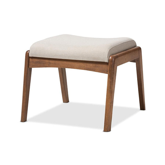 Walnut Wood Finishing and Light Beige Fabric Upholstered Ottoman