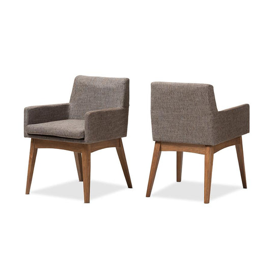 Walnut Wood Finishing and Gravel Fabric Upholstered Arm Chair (Set of 2)