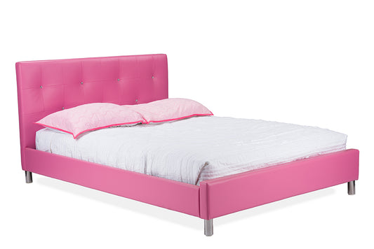 Barbara Pink Leather Full Size Bed with Crystal Button Tufting