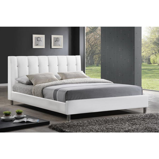 Baxton Studio Vino White Modern Bed with Upholstered Headboard - Full Size