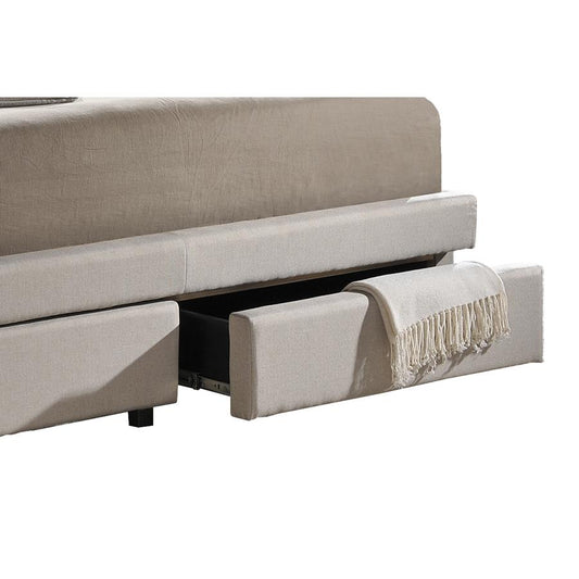 Button-Tufted Light Beige Fabric Upholstered Storage King-Size Bed with 2-drawer