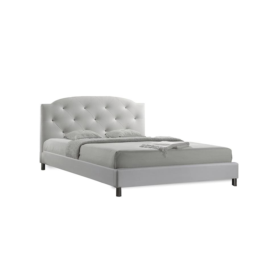 Canterbury White Leather Contemporary Queen-Size Bed