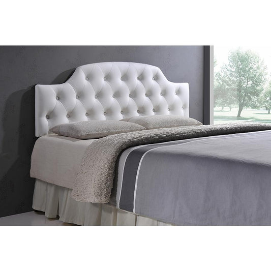 Queen Size White Faux Leather Upholstered Button-tufted Scalloped Headboard