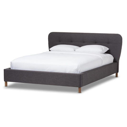 Germaine Mid-Century Modern Dark Grey Fabric King Size Grid-Tufting Platform Bed