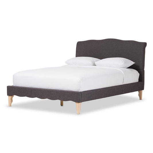 Style Dark Grey Polyester Fabric Queen Size Platform Bed