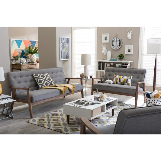 Grey Fabric Upholstered Wooden 3 Piece Living room Set