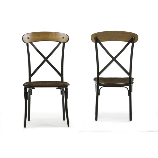 Baxton Studio Broxburn Light Brown Wood & Metal Dining Chair (Set of 2)