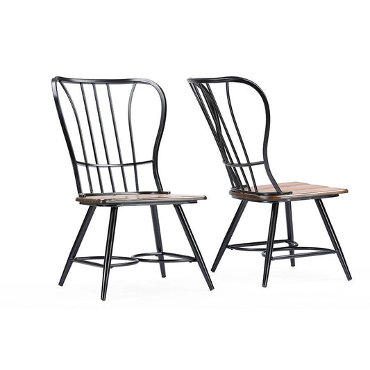 Wood and Black Metal Vintage Industrial Dining Chair (Set of 2)