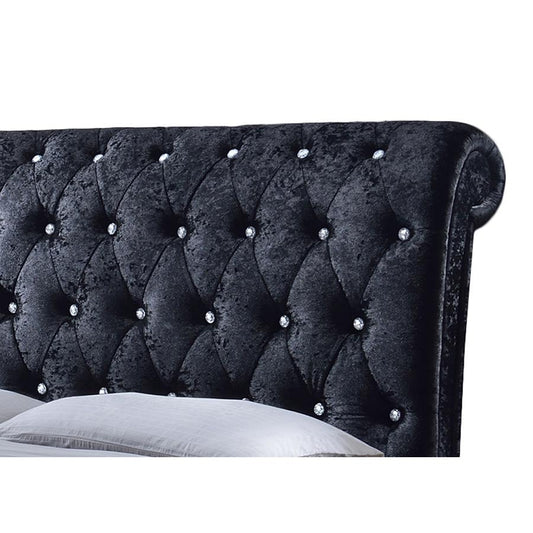 Crystal-Buttoned Sleigh Queen Platform Bed