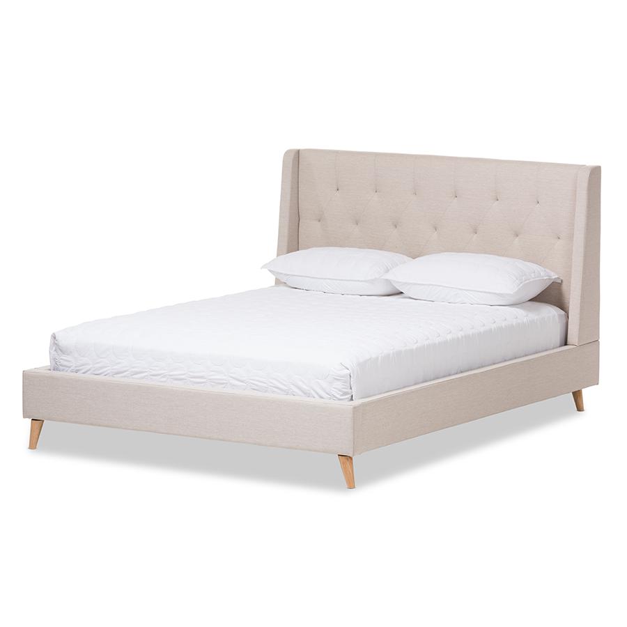 Adelaide Retro Modern Light Beige Fabric Upholstered Full Size Platform Bed