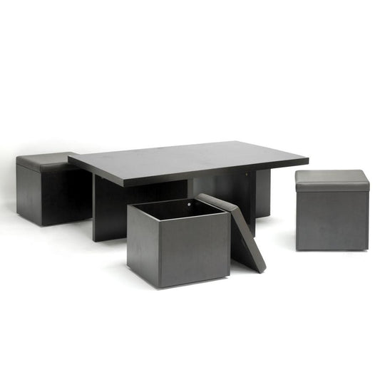 Baxton Studio Prescott Modern Table and Stool Set with Hidden Storage