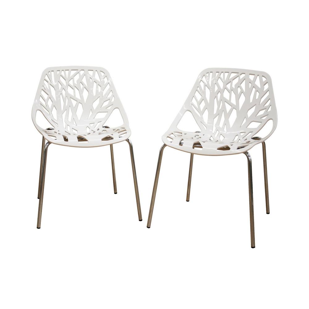 Modern Birch Sapling White Finished Plastic Dining Chair (Set of 2)