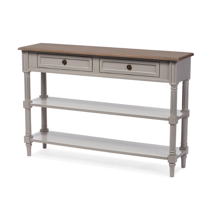 White Wash Distressed Wood and Grey Two-tone 2-drawer Console Table