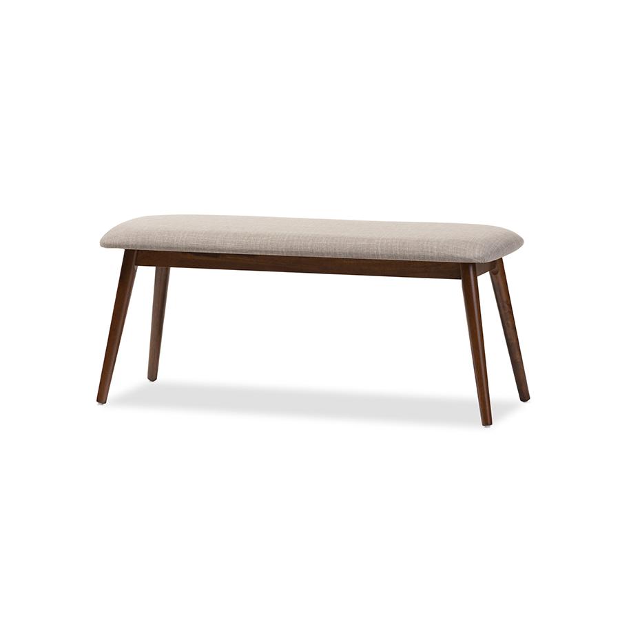 Light Grey Fabric and "Oak" Medium Brown Finishing Wood Dining Bench