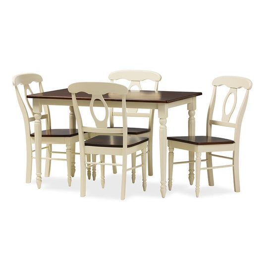 "Cherry" Brown Finishing Wood 5-Piece Dining Set