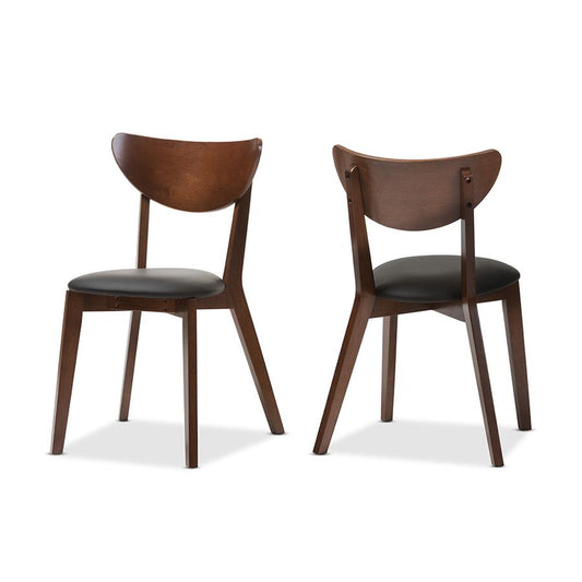 Sumner Mid-Century Black Faux Leather and Walnut Brown Dining Chair