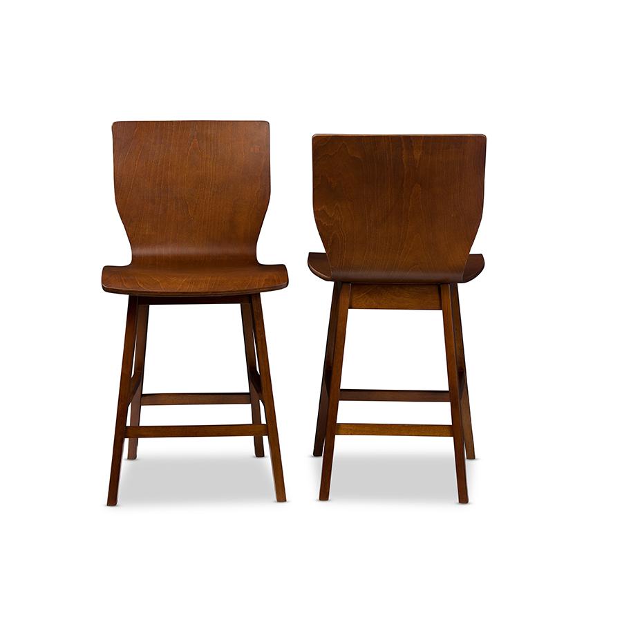 Scandinavian Style Dark Walnut Bent Wood Counter Stool (Set of 2)