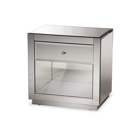 Hollywood Glamour Style 1-drawer and 1-shelf End Table