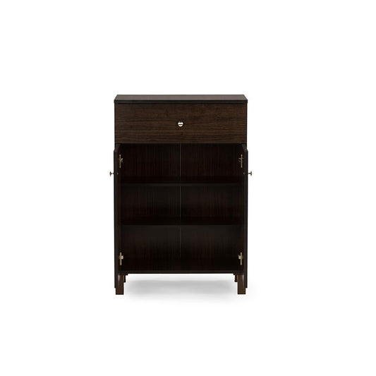 Baxton Studio Felda Dark Brown Modern Shoe Cabinet with 2 Doors and Drawer