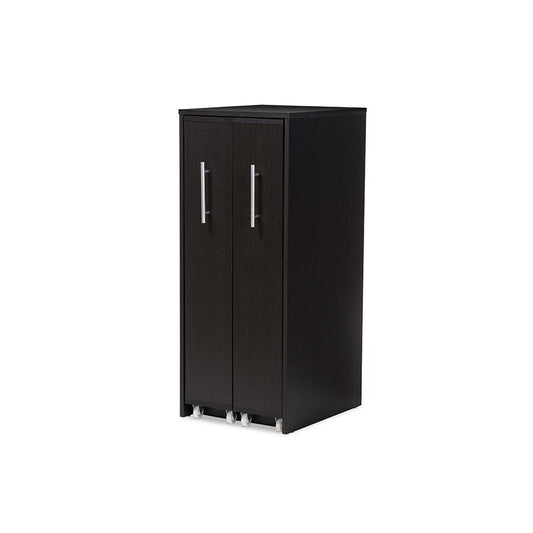 Lindo Dark Brown Wood Bookcase with Two Pulled-out Doors Shelving Cabinet