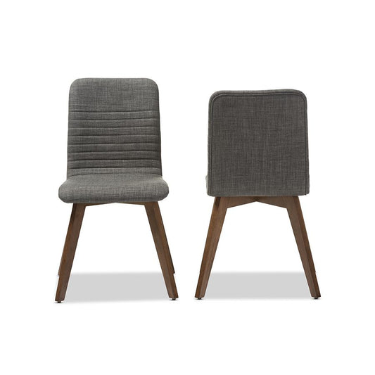 Dark Grey Fabric Upholstered Walnut Wood Finishing Dining Chair (Set of 2)