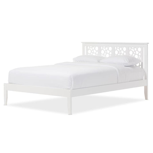 Celine Geometric Pattern White Solid Wood Full Size Platform Bed