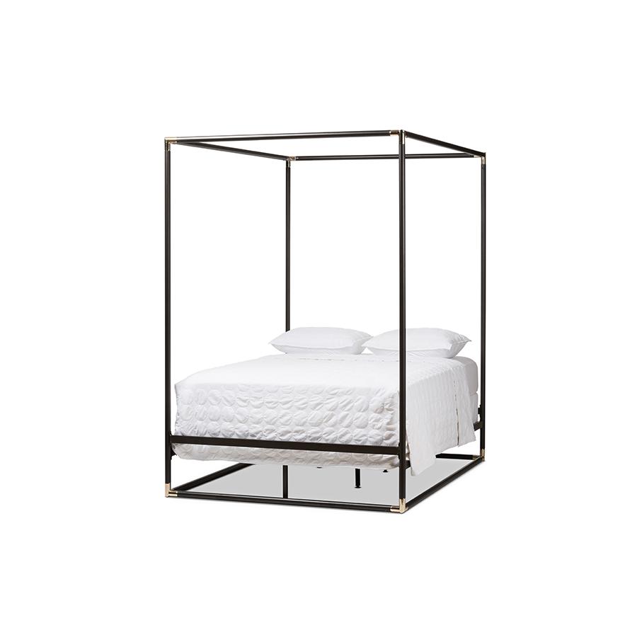 Eva Vintage Industrial Black Bronze Finished Metal Canopy Queen Bed