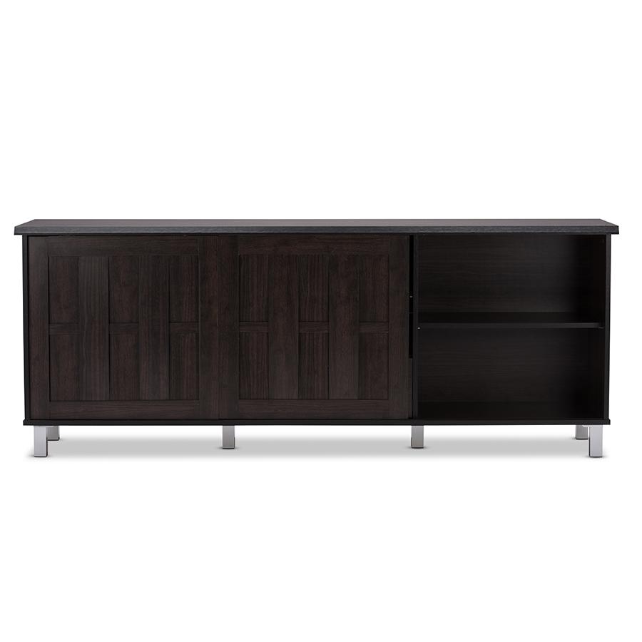 Unna 70-Inch Dark Brown Wood TV Cabinet with 2 Sliding Doors and Drawer