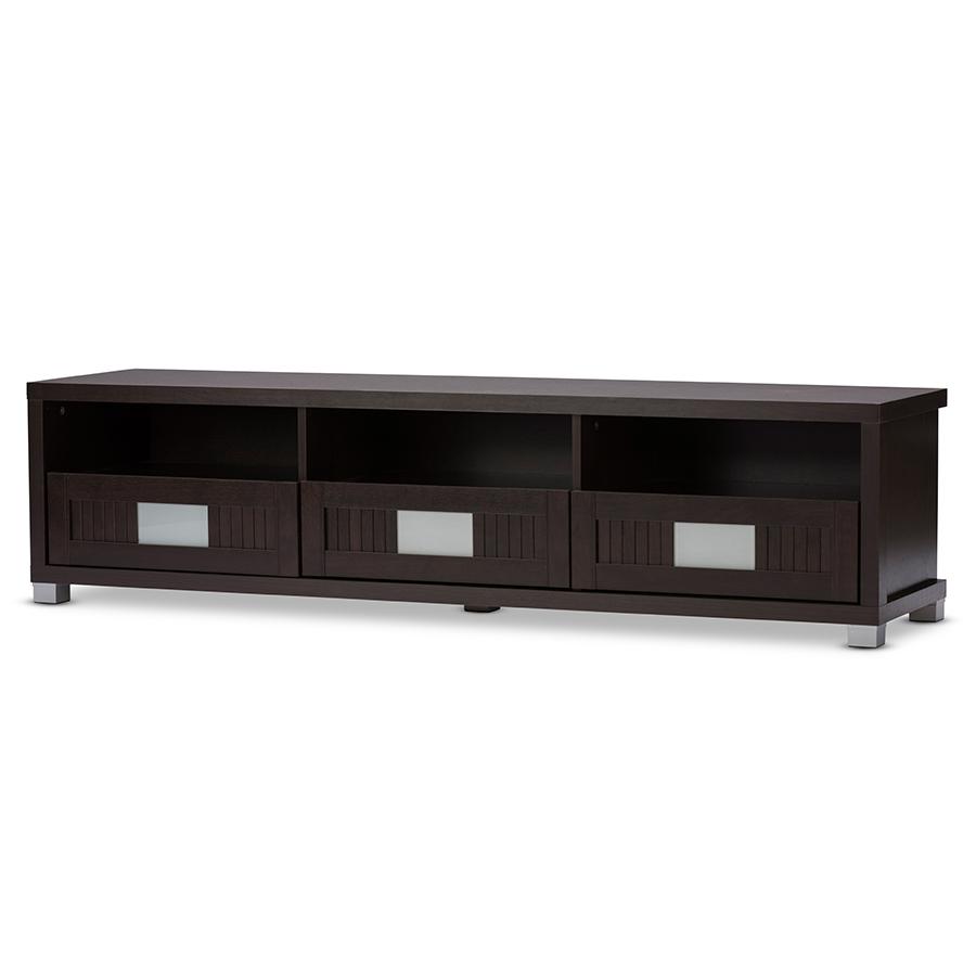 Baxton Studio Gerhardine Dark Brown Wood 63-Inch TV Cabinet with 3-drawer