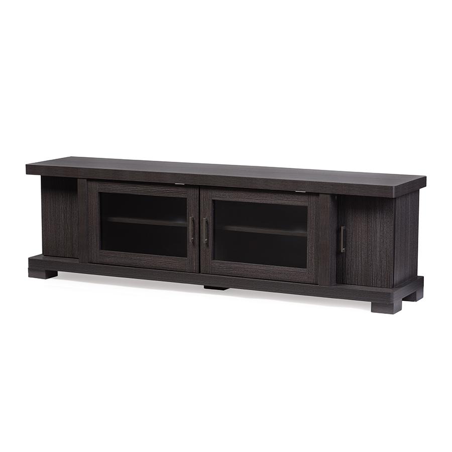 Viveka 70-Inch Greyish Dark Brown Wood TV Cabinet with 2 Glass Doors and 2 Doors