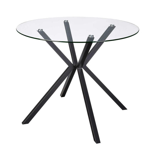 Charles Round Table/Glass and Black Metal Legs