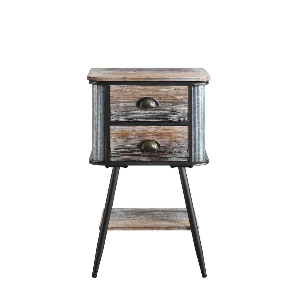 ALTA COLLECTION SIDE TABLE WITH DRAWERS/Washed Fir wood with gray and black metal