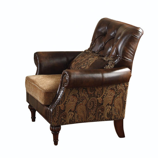 Chair (w/1 Pillow), 2-Tone Brown PU & Chenille 05497