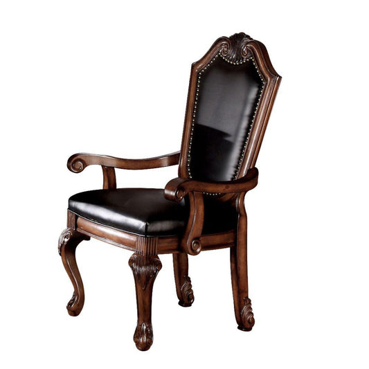 Chateau De Ville Black PU & Cherry Arm Chair (Set-2)