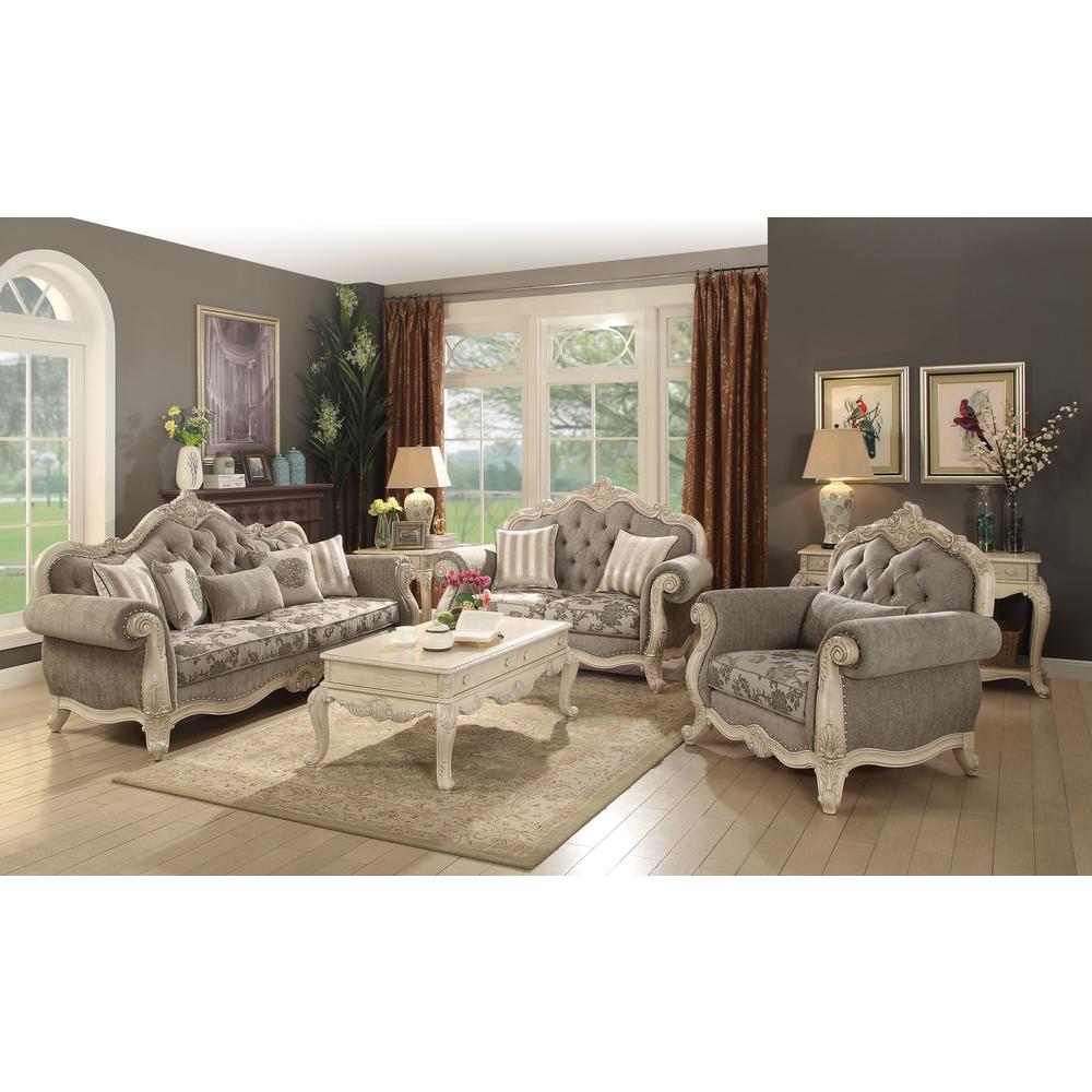 Chair (w/1 Pillow), Gray Fabric & Antique White 56022