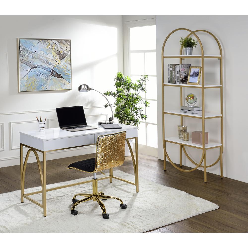 Bookshelf, White High Gloss & Gold 92662