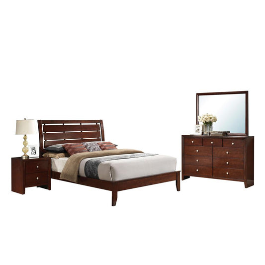 Ilana Queen Bed w/Storage, Brown PU & Brown Cherry, (1Set/3Ctn)