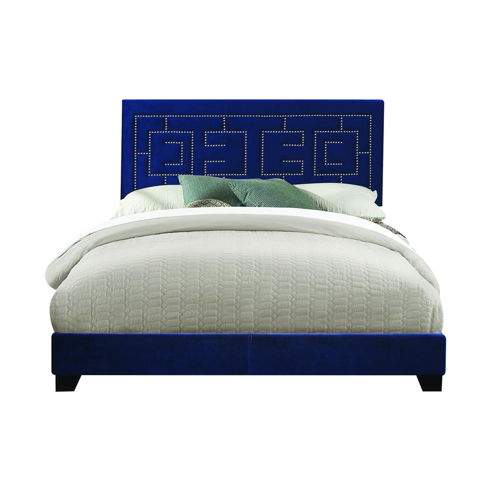 Ishiko III Queen Bed, Dark Blue Velvet