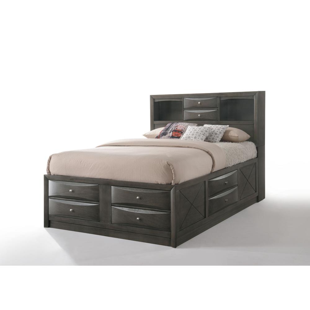 Ireland Queen Bed w/Storage, Gray Oak (1Set/4Ctn)