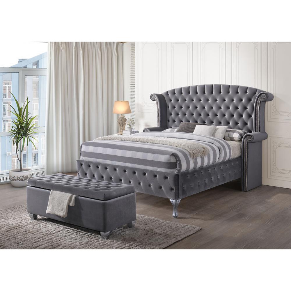 Rebekah Queen Bed, Gray Velvet (1Set/4Ctn)