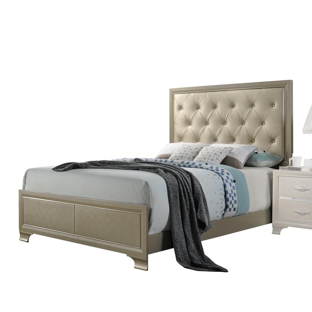 Carine Queen Bed, PU & Champagne (1Set/2Ctn)