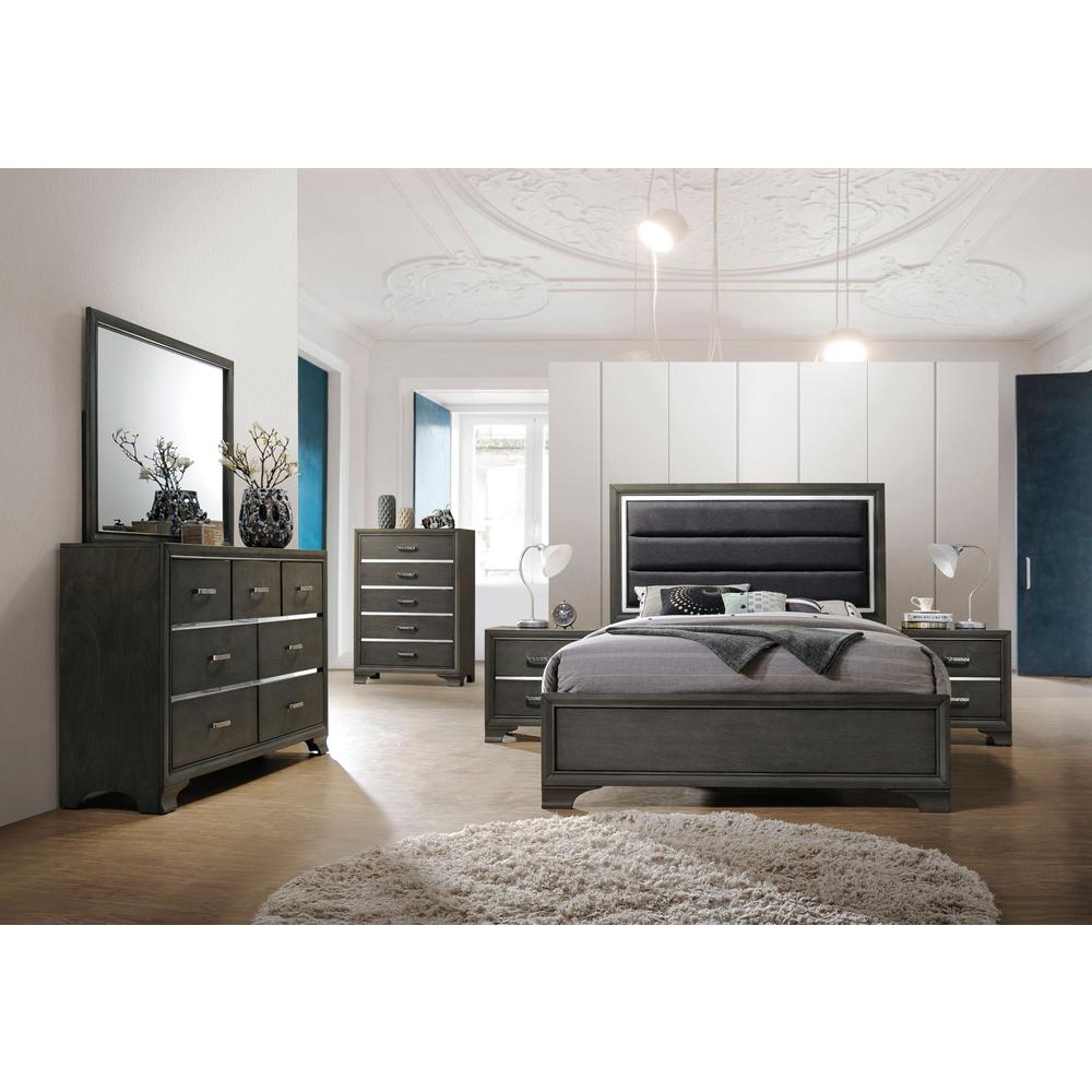 Carine II Eastern King Bed, Fabric & Gray (1Set/2Ctn)